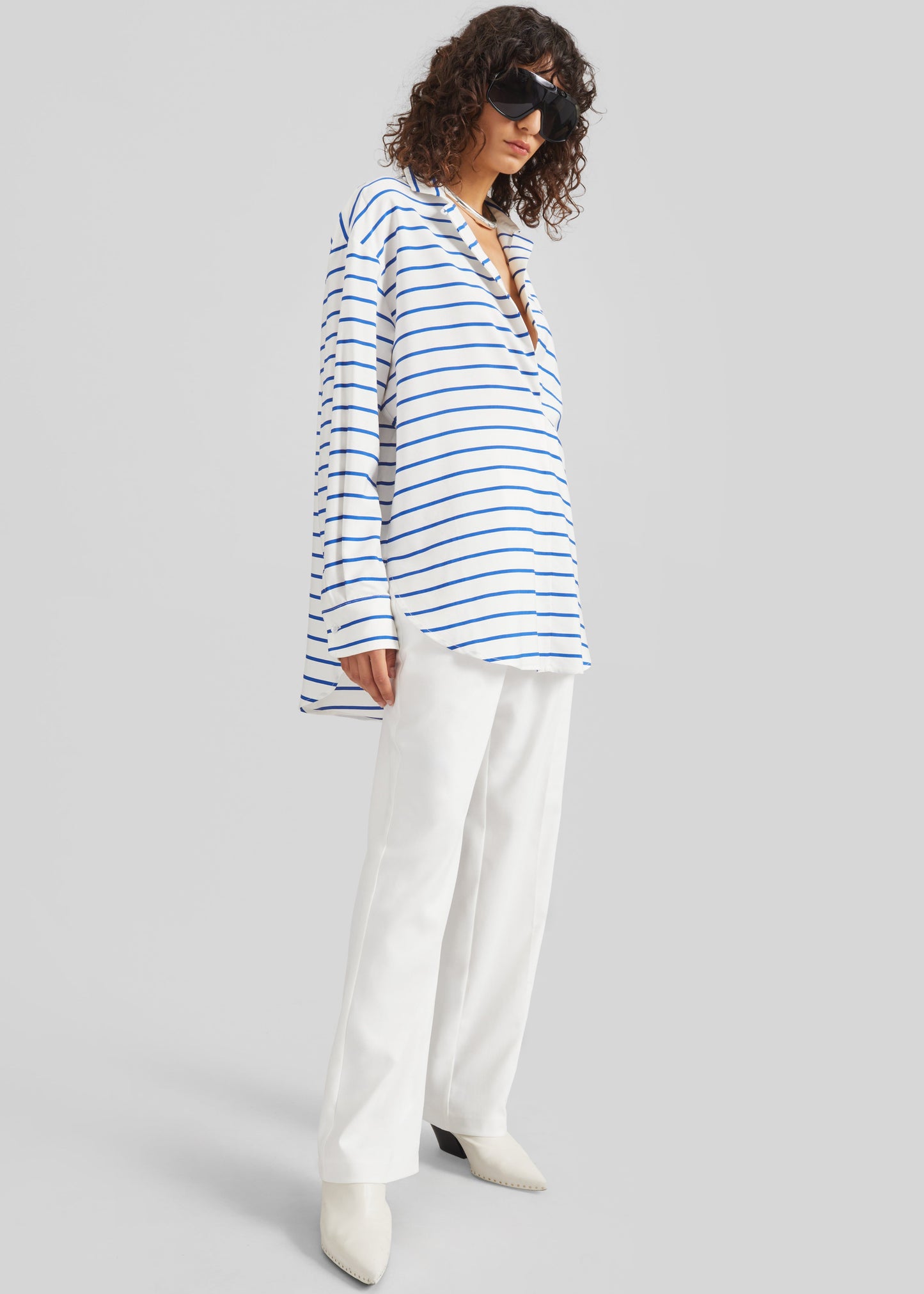 Picos Shirt Dress - White/Blue Stripe