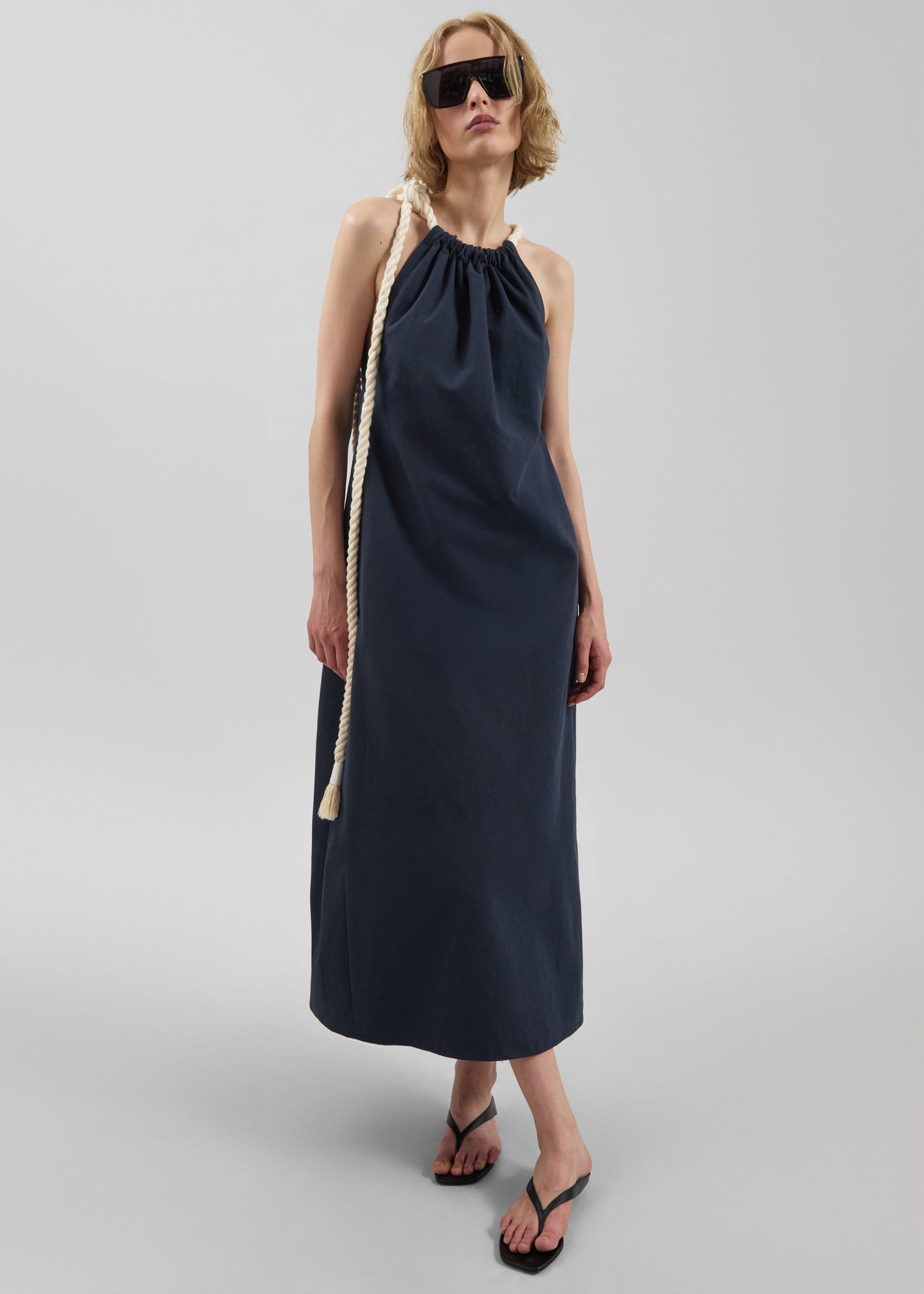 Sarnico Rope-Tie Halter Dress - Navy