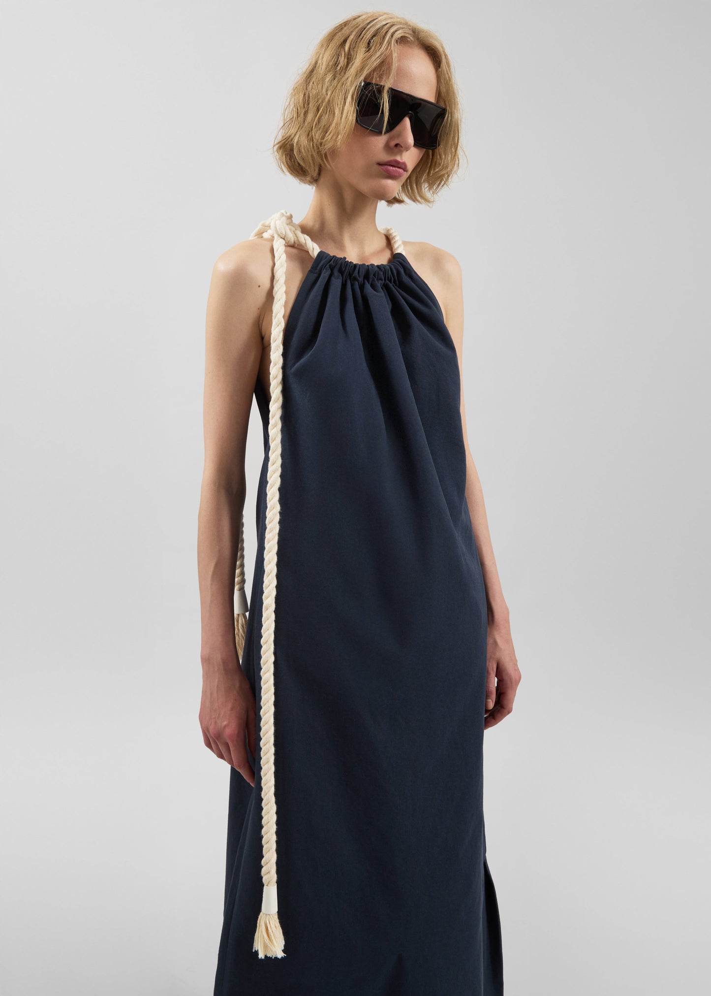 Sarnico Rope-Tie Halter Dress - Navy