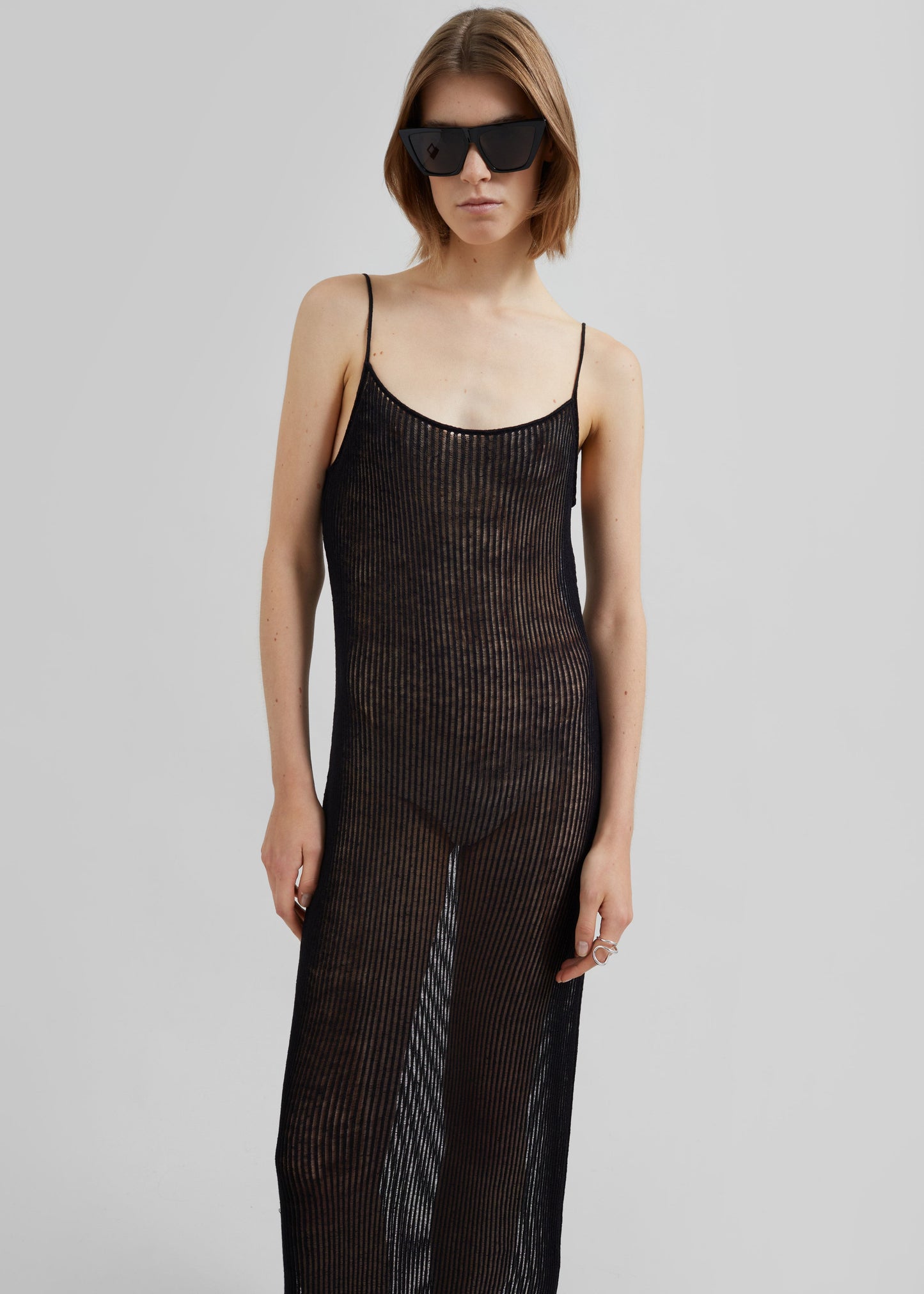 Sienna Semi Sheer Ribbed Dress - Black