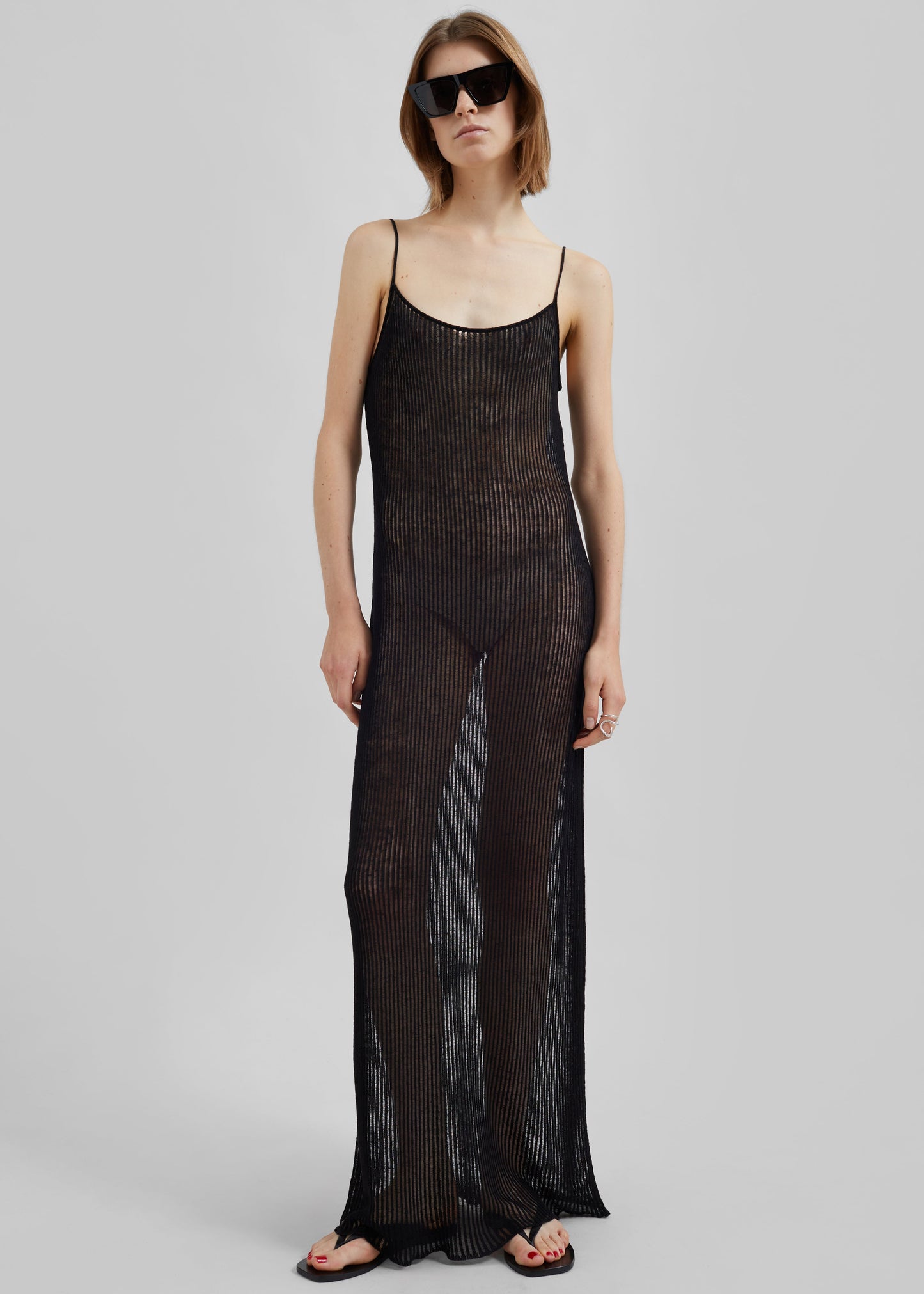 Sienna Semi Sheer Ribbed Dress - Black