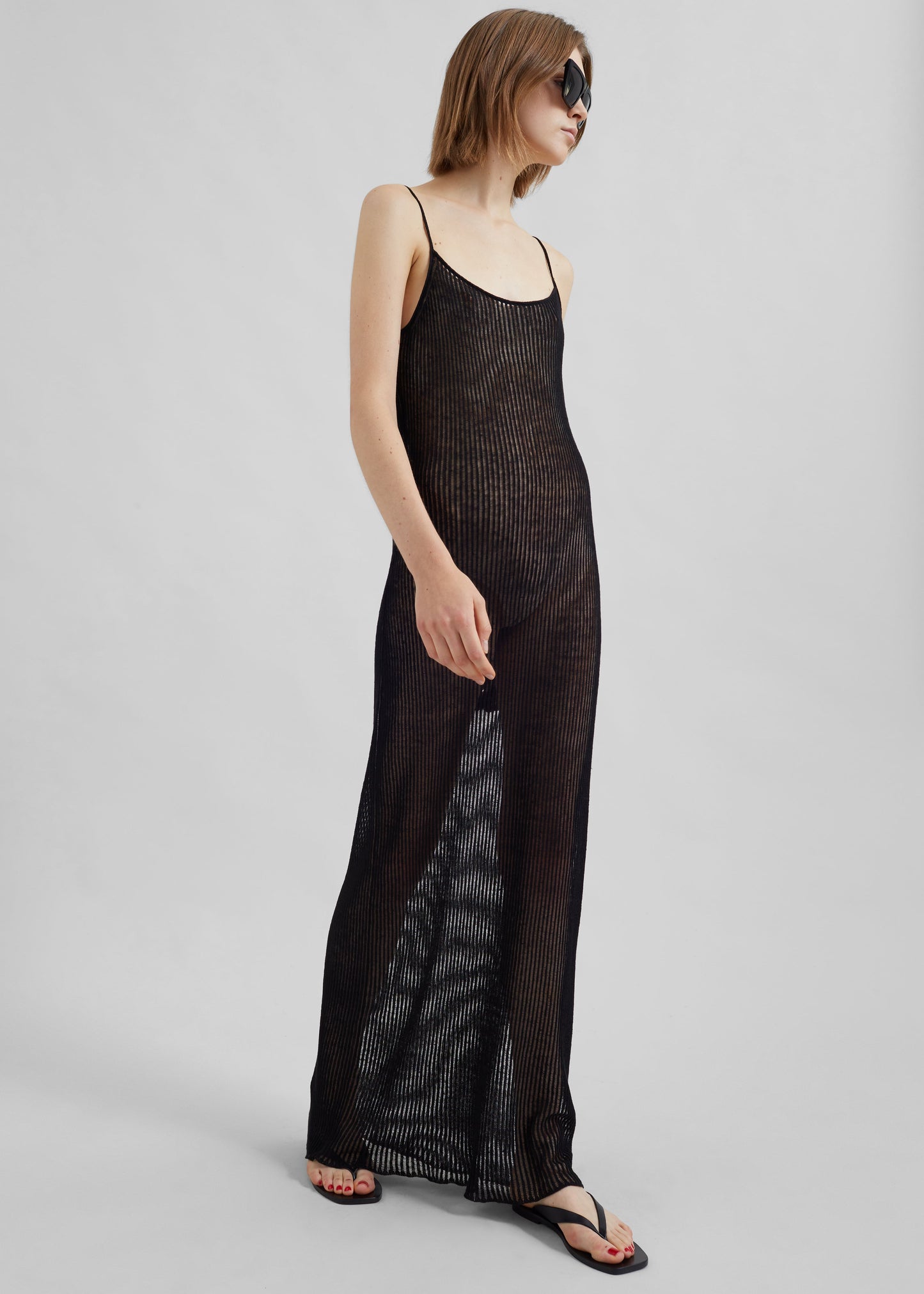 Sienna Semi Sheer Ribbed Dress - Black