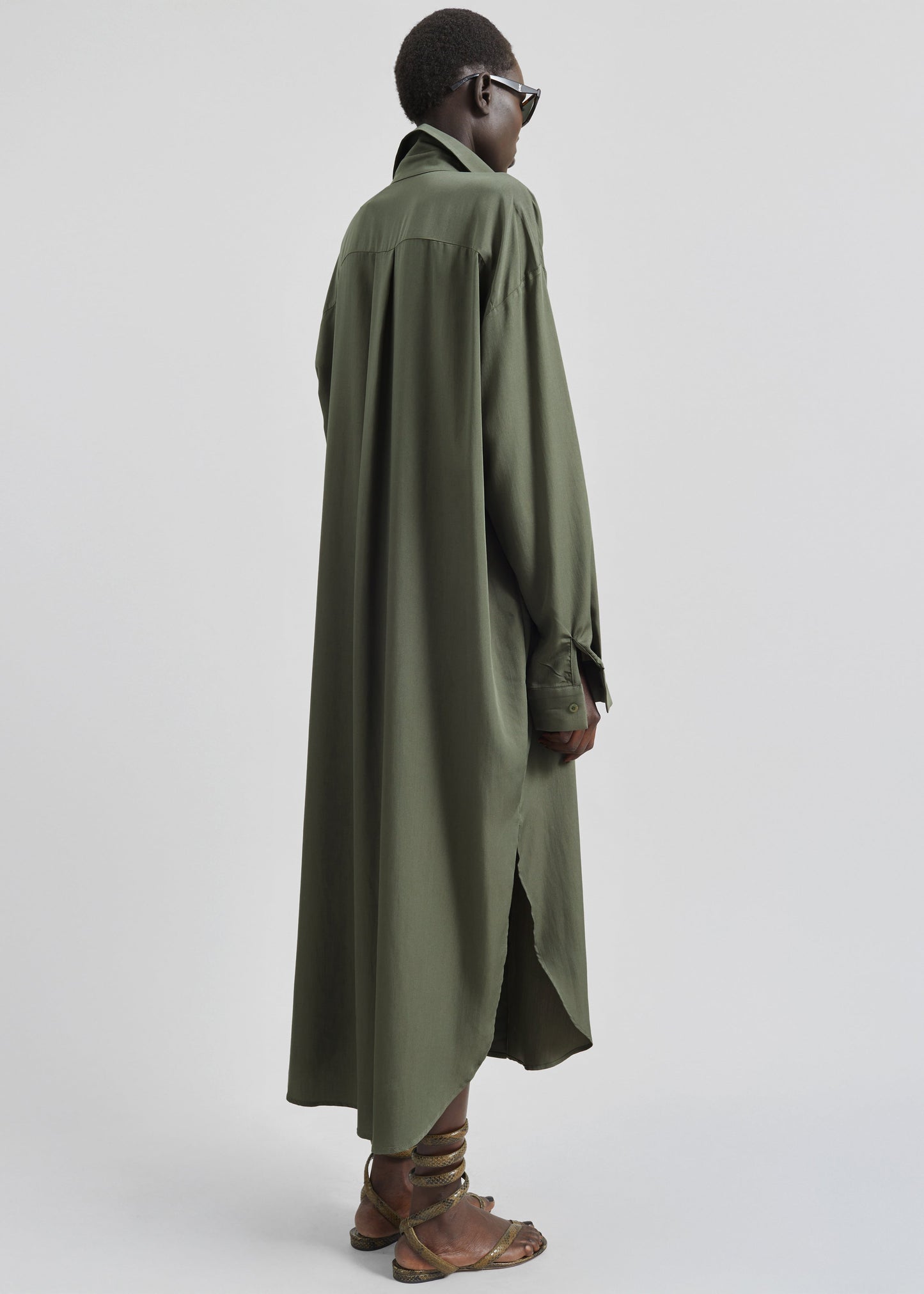 Silvan Neck Tie Shirt Dress - Olive