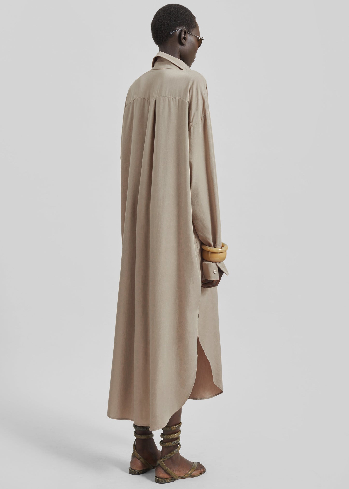 Silvan Neck Tie Shirt Dress - Taupe
