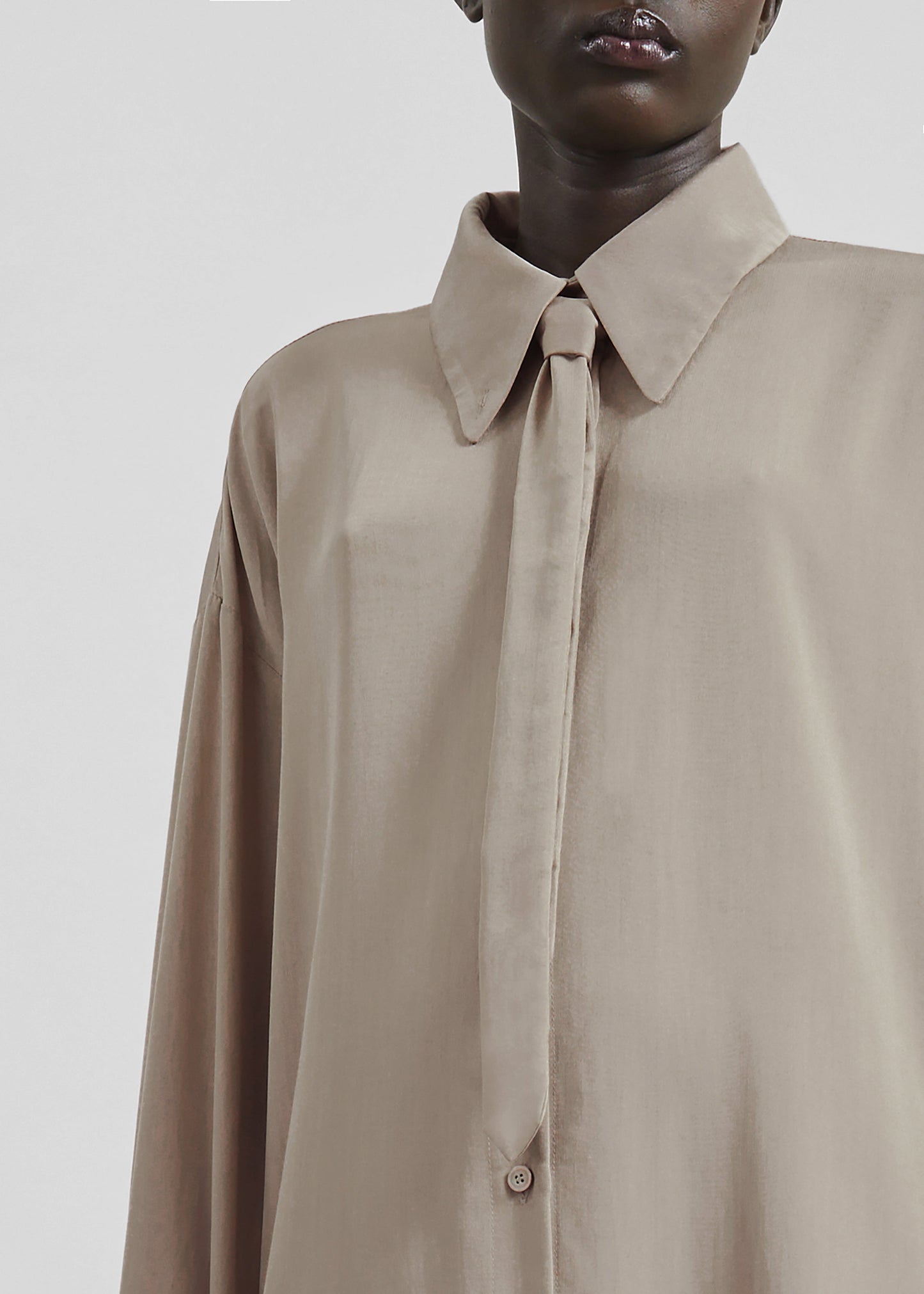 Silvan Neck Tie Shirt Dress - Taupe