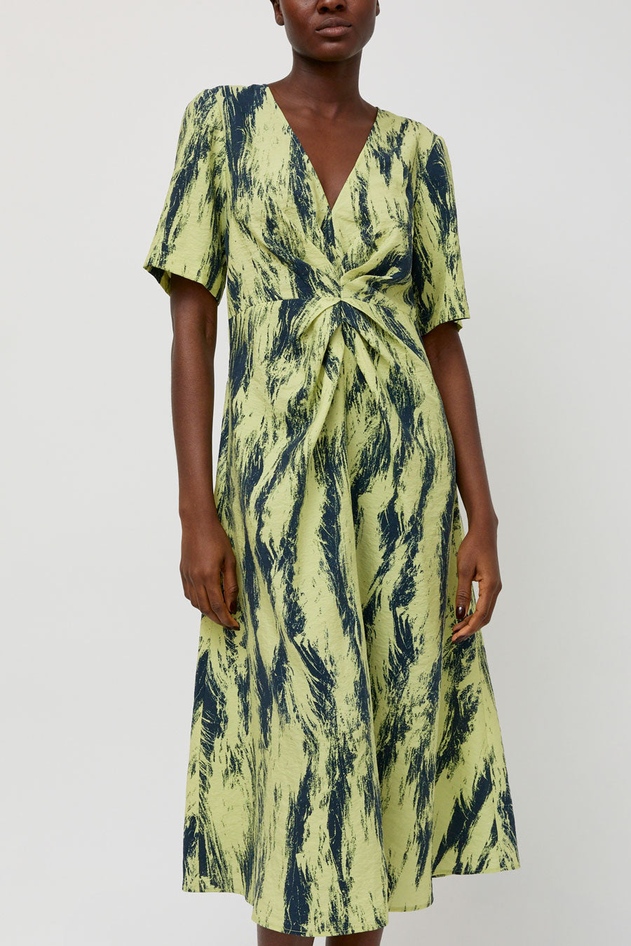 No.6 Rory Dress in Lemon and Navy Brushstroke