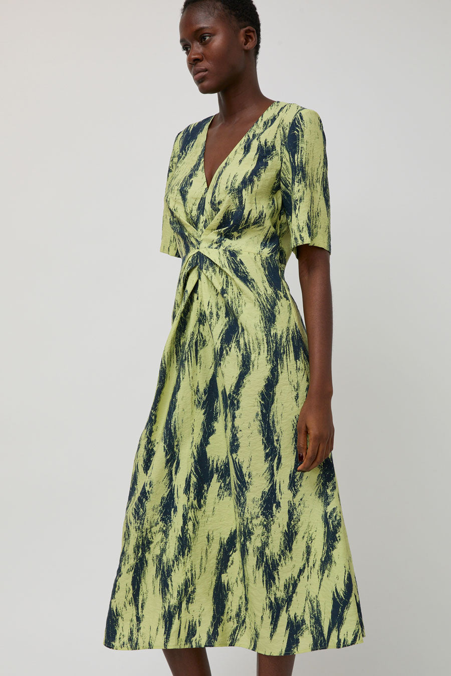 No.6 Rory Dress in Lemon and Navy Brushstroke