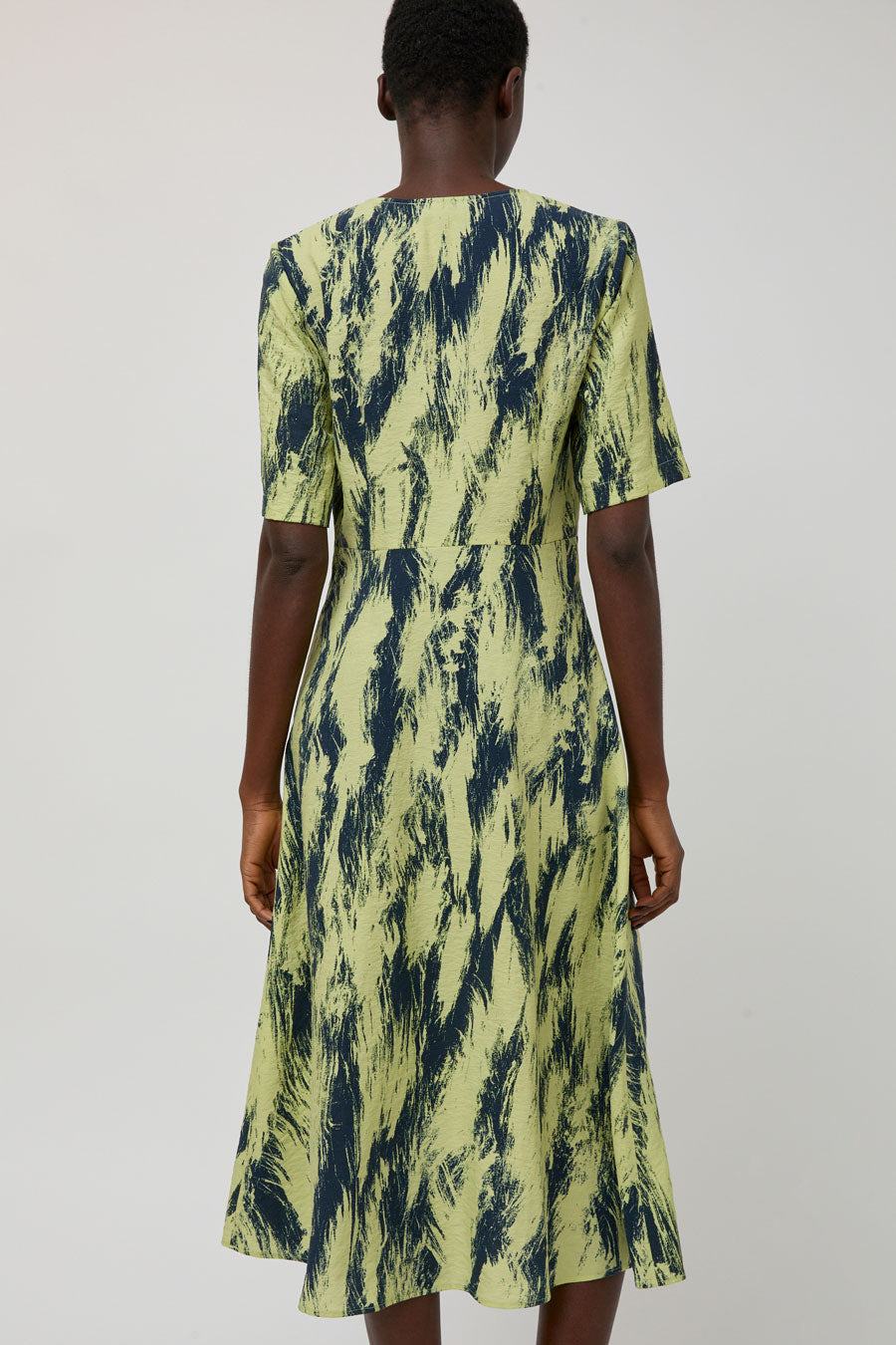 No.6 Rory Dress in Lemon and Navy Brushstroke