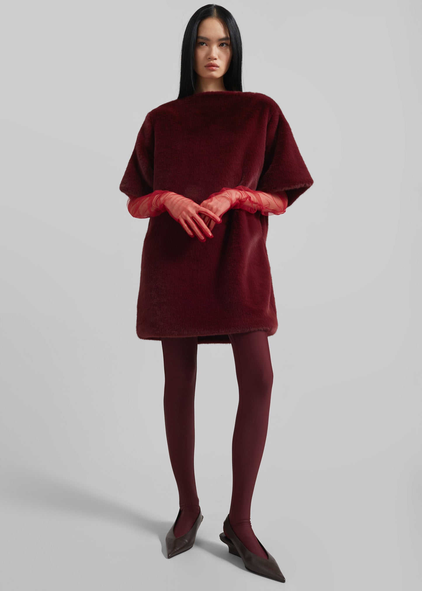 Stauben Faux Fur Mini Dress - Burgundy