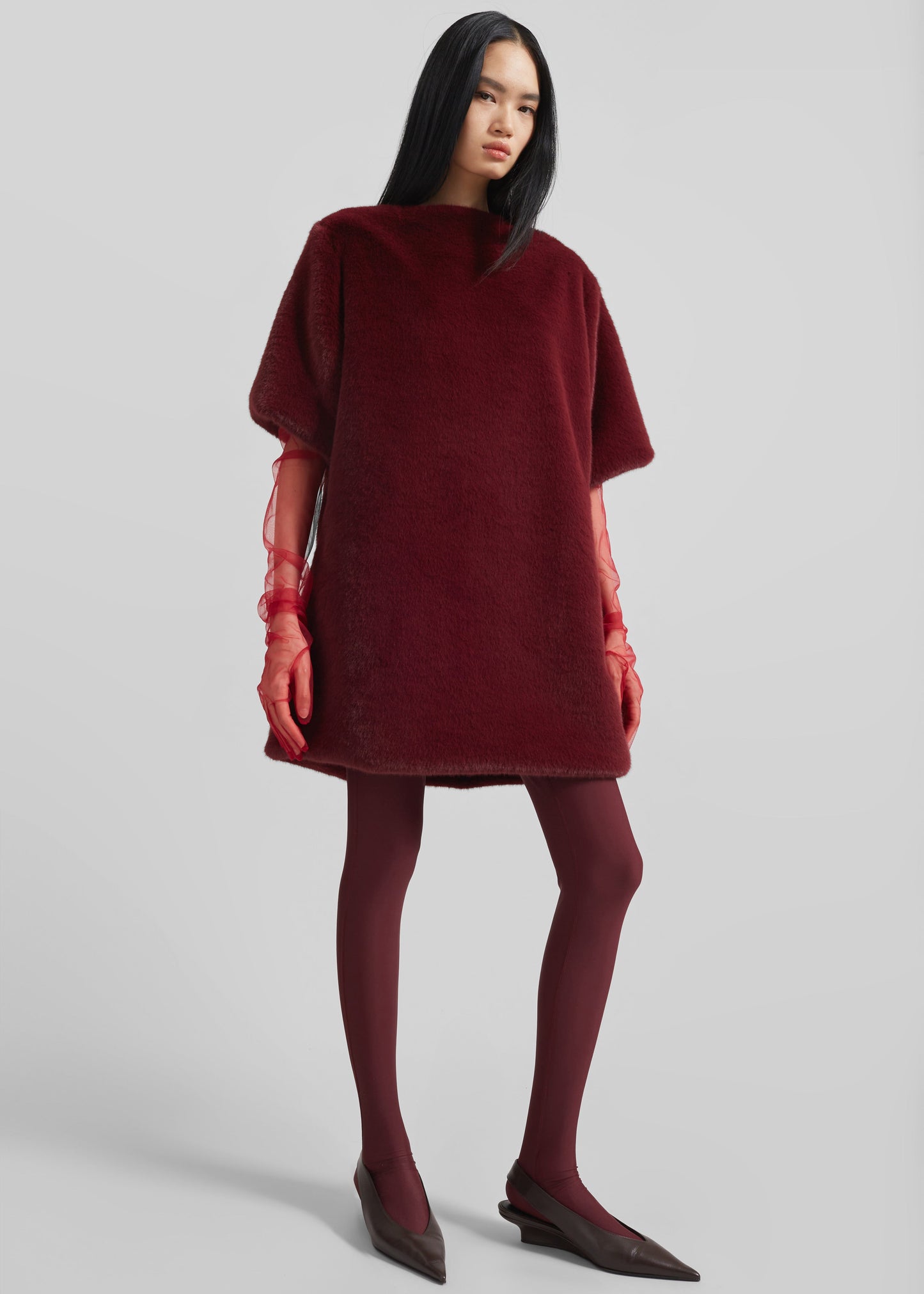 Stauben Faux Fur Mini Dress - Burgundy