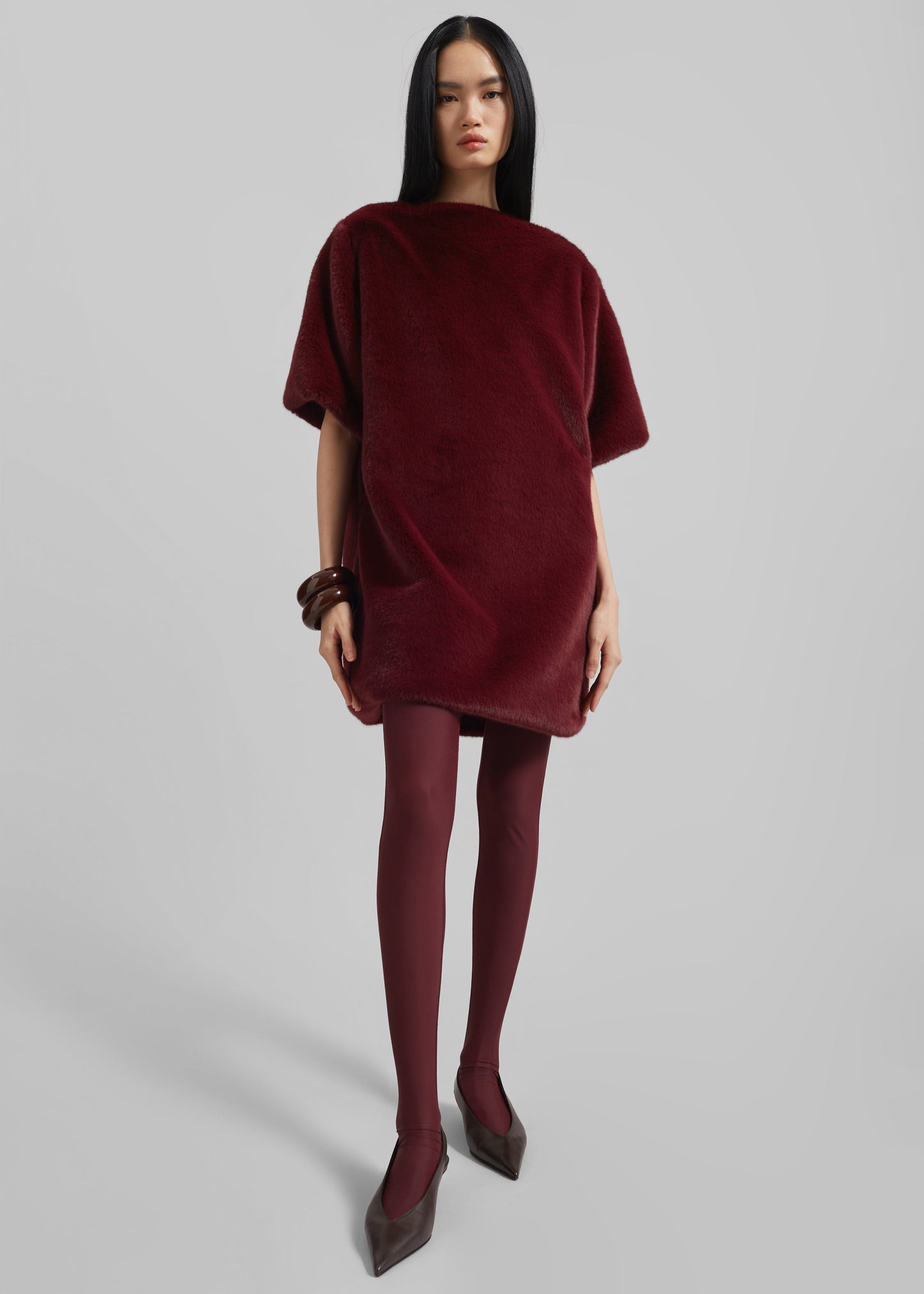 Stauben Faux Fur Mini Dress - Burgundy