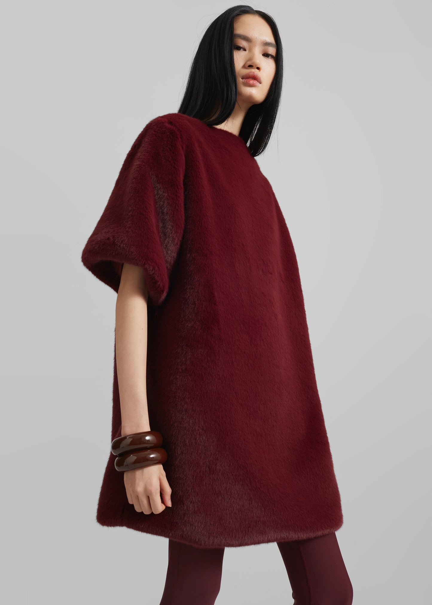 Stauben Faux Fur Mini Dress - Burgundy