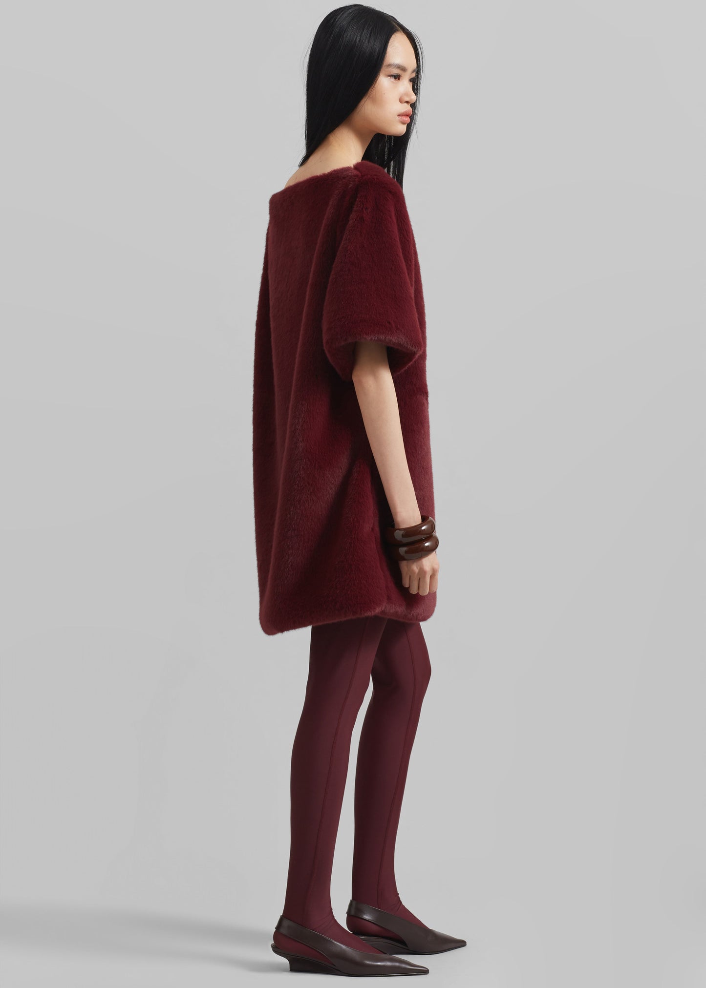 Stauben Faux Fur Mini Dress - Burgundy