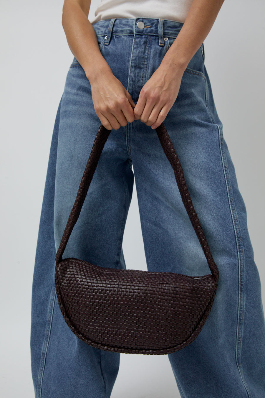 St. Agni Lattice Weave Crescent Bag in Port