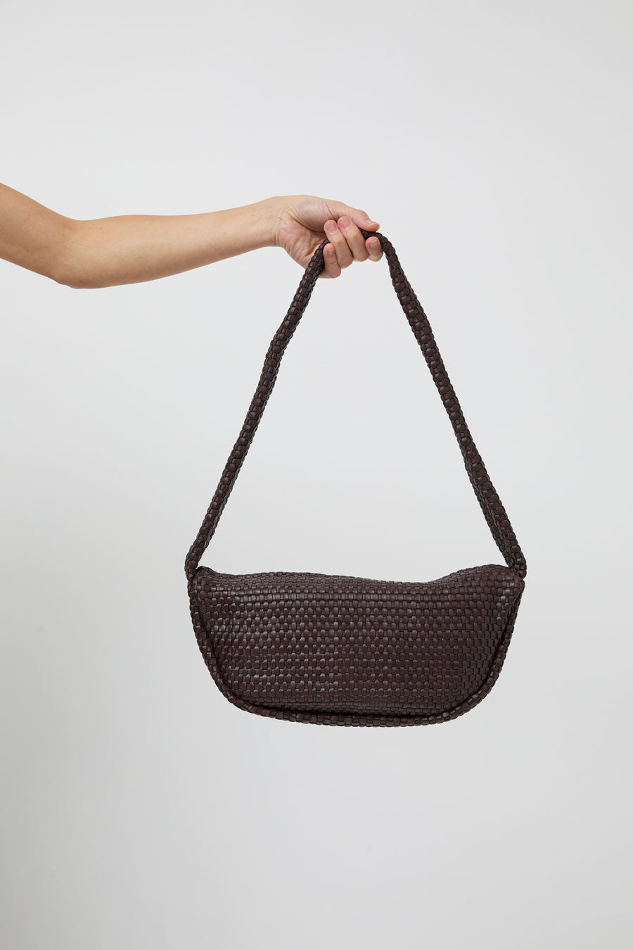 St. Agni Lattice Weave Crescent Bag in Port