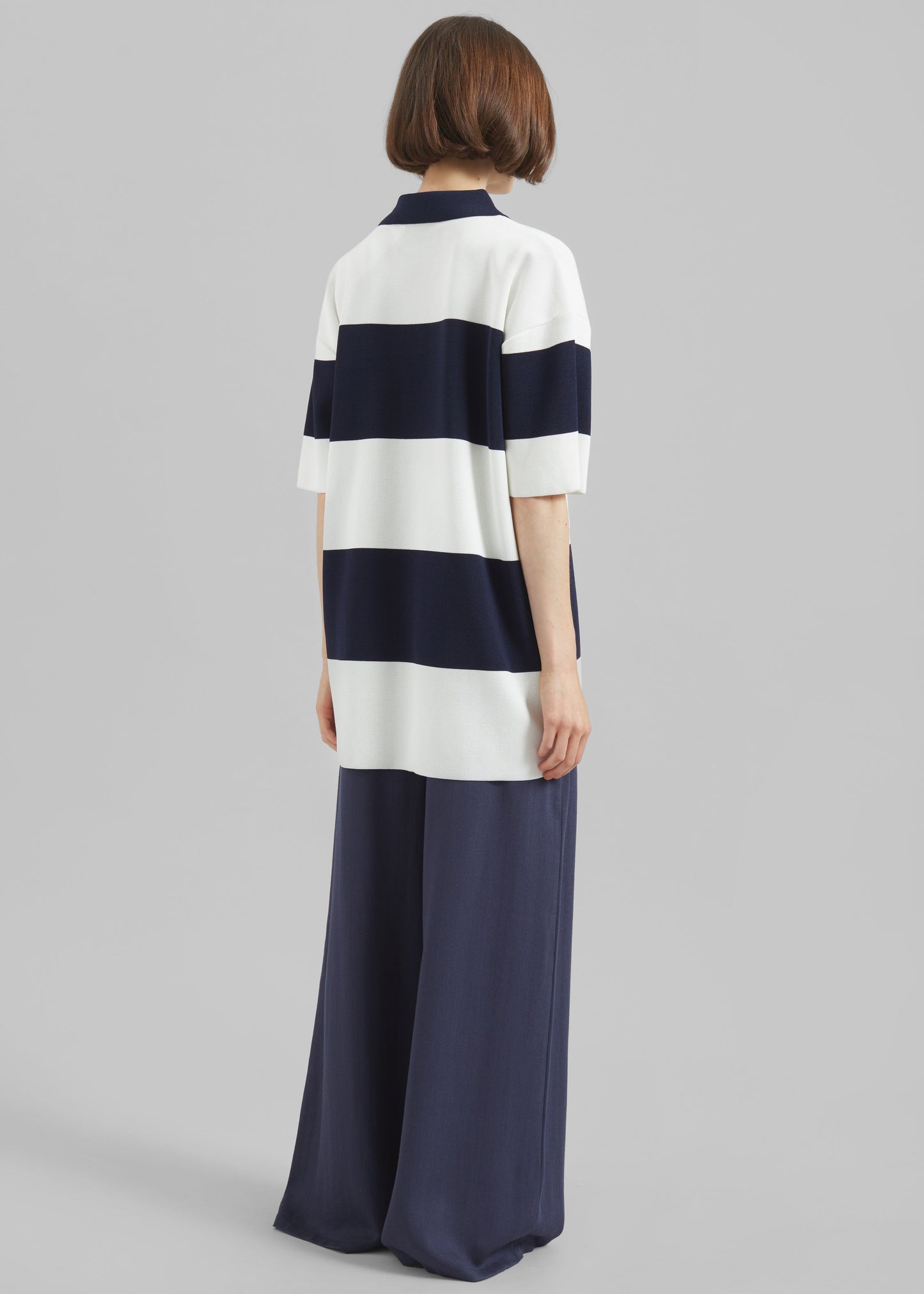 Teralba Oversized Knit Polo - White/Navy Stripe