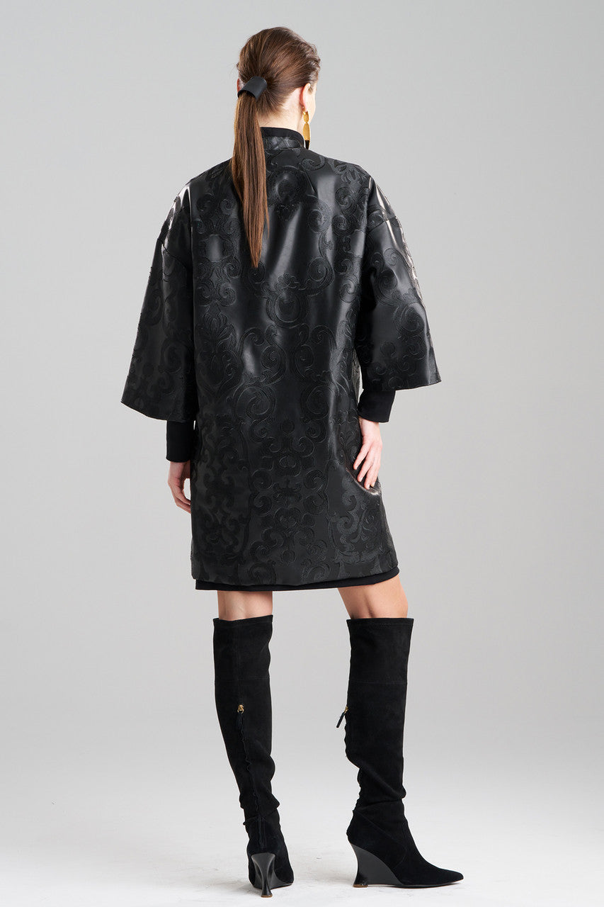 Leticia Embroidered Faux Leather Kimono Coat