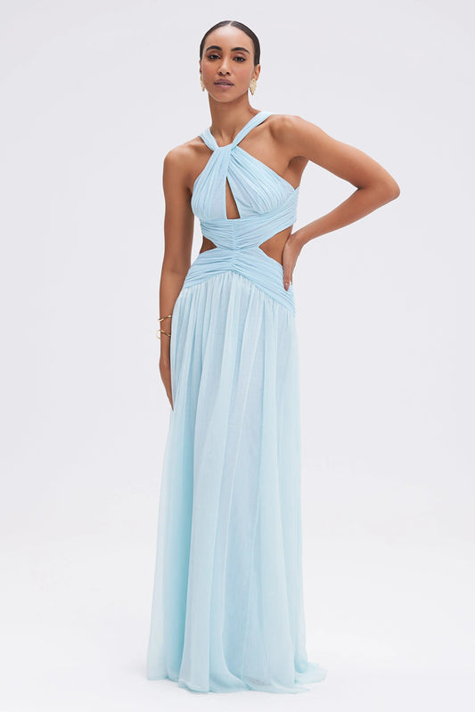 PatBo Silk Plisse Essence Halterneck Gown