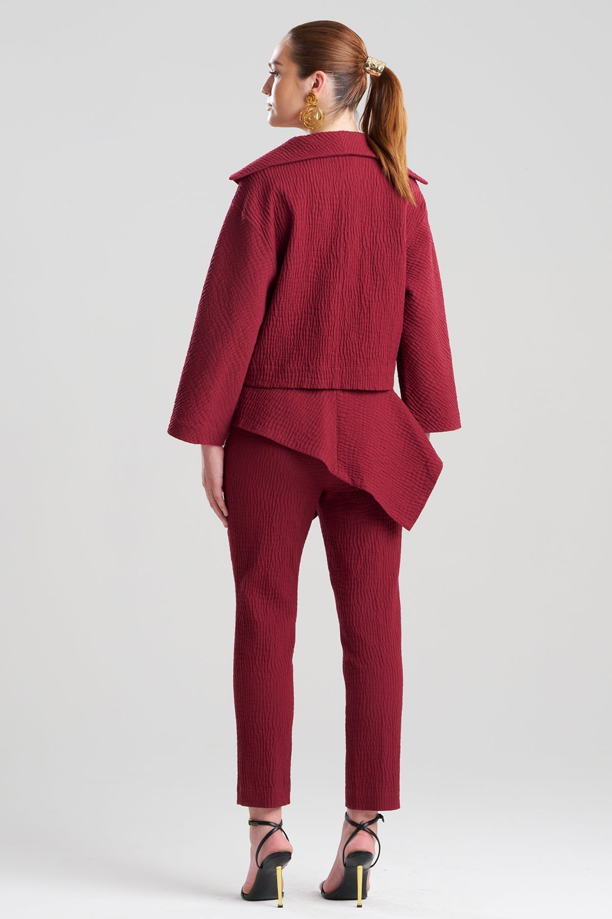 Textured Cotton Jacquard Stand Collar Jacket